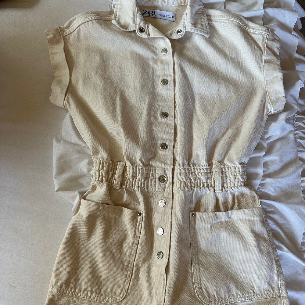 Zara cream denim romper